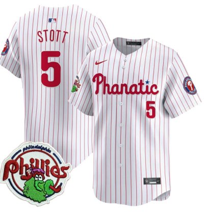 Bryson Stott Jersey 5 Phillies Phanatic Patch Vapor Premier Limited Stitched White Pinstripe