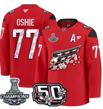 Tj Oshie Jersey 77 Washington Capitals 50th 2018 Stanley Cup Champions Patch Red