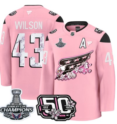 Tom Wilson Jersey 43 Washington Capitals 50th 2018 Stanley Cup Champions Patch Cherry Blossom