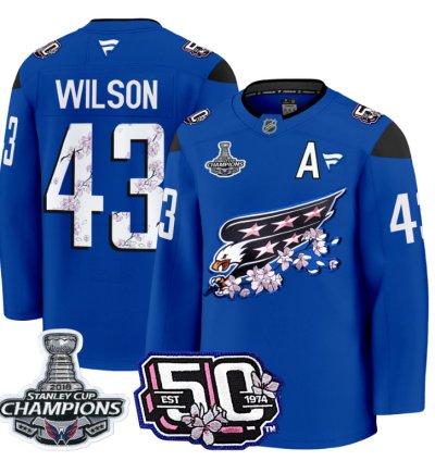Tom Wilson Jersey 43 Washington Capitals 50th 2018 Stanley Cup Champions Patch Royal
