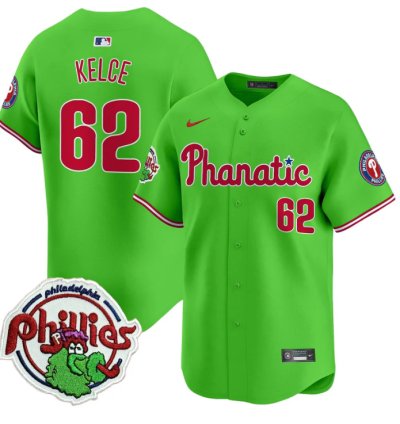 Jason Kelce Jersey 62 Phillies Phanatic Patch Vapor Premier Limited Stitched Green