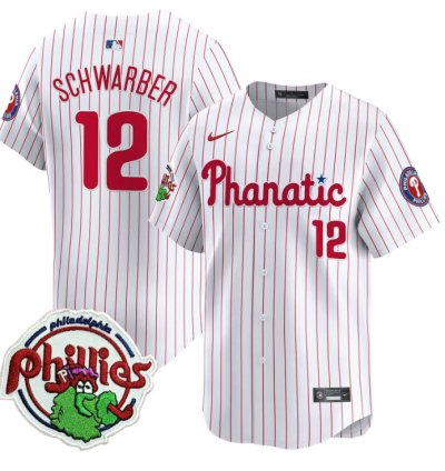 Kyle Schwarber Jersey 12 Phillies Phanatic Patch Vapor Premier Limited Stitched White Pinstripe