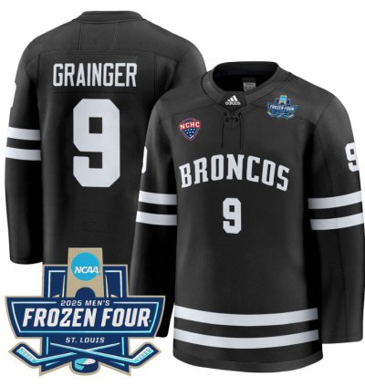 Luke Grainger Jersey 9 Western Michigan Broncos 2025 Frozen Four Patch Stitched Black