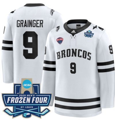 Luke Grainger Jersey 9 Western Michigan Broncos 2025 Frozen Four Patch Stitched White