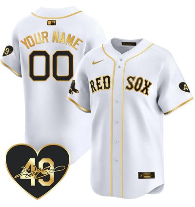 Custom Boston Red Sox Jersey Tim Wakefield Limited Memorial Patch Stitched White Gold