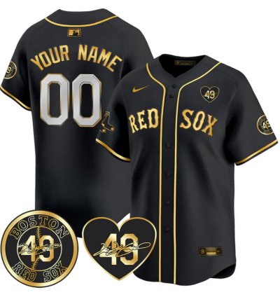 Custom Boston Red Sox Jersey Tim Wakefield Memorial Patch Stitched Black Gold