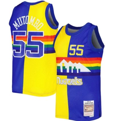 Dikembe Mutombo Denver Nuggets Hardwood Classics 199192 Split Swingman Jersey - Royalgold