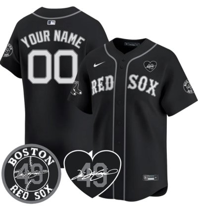 Custom Boston Red Sox Jersey Tim Wakefield Memorial Patch Stitched Black