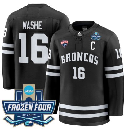 Tim Washe Jersey 16 Western Michigan Broncos 2025 Frozen Four Patch Stitched Black