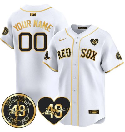 Custom Boston Red Sox Jersey Tim Wakefield Memorial Patch Stitched White Gold