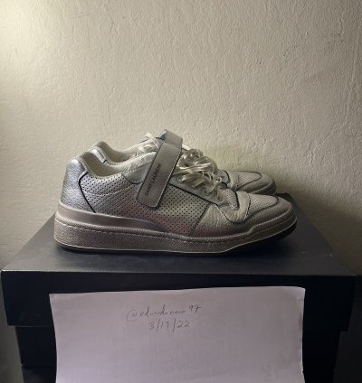 Saint Laurent - Sl24 Silver Worn-look Sneakers