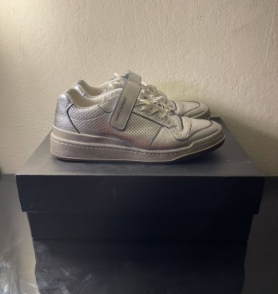 Saint Laurent - Sl24 Silver Worn-look Sneakers