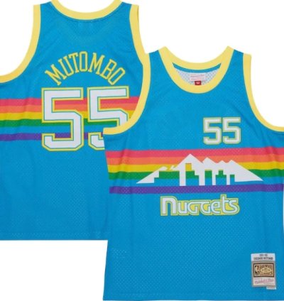 Dikembe Mutombo Denver Nuggets Hardwood Classics 199192 Tropical Swingman Jersey - Blue