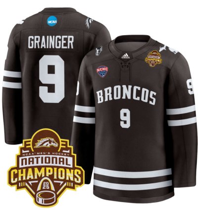 Luke Grainger Jersey 9 Western Michigan Broncos 2025 National Champions Patch Stitched Brown