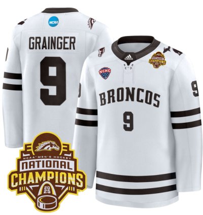 Luke Grainger Jersey 9 Western Michigan Broncos 2025 National Champions Patch Stitched White