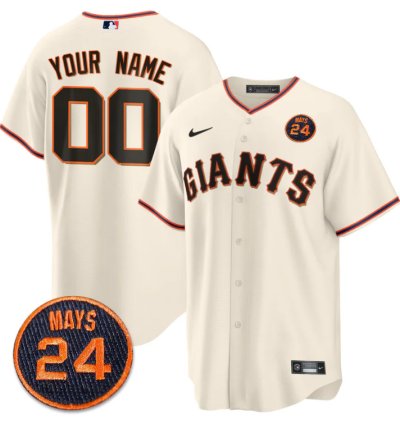 Custom San Francisco Giants Jersey 24 Willie Mays Patch 2024 Vapor Premier Limited Cream Home
