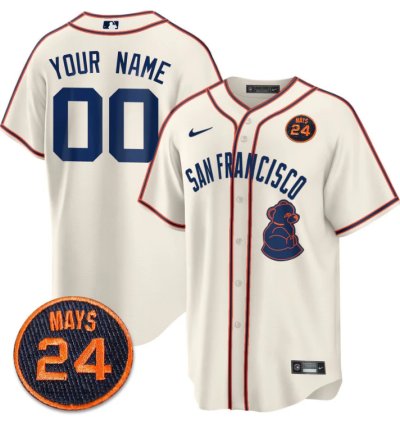 Custom San Francisco Giants Jersey 24 Willie Mays Patch 2024 Vapor Premier Limited Cream