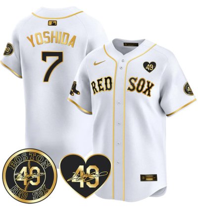 Masataka Yoshida Jersey 7 Boston Red Sox Tim Wakefield Memorial Patch Stitched White Gold
