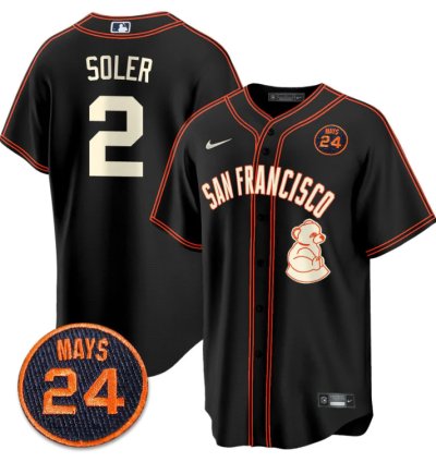 Jorge Soler Jersey 2 San Francisco Giants 24 Willie Mays Patch 2024 Vapor Premier Black Limited