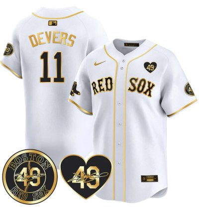Rafael Devers Jersey 11 Boston Red Sox Tim Wakefield Memorial Patch Stitched White Gold