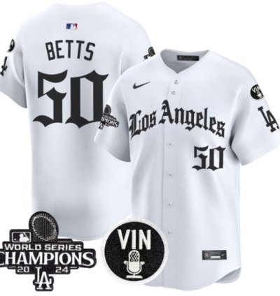 Mookie Betts Jersey 50 Dodgers 2025 La Gothic Style Vapor Premier Limited Stitched White