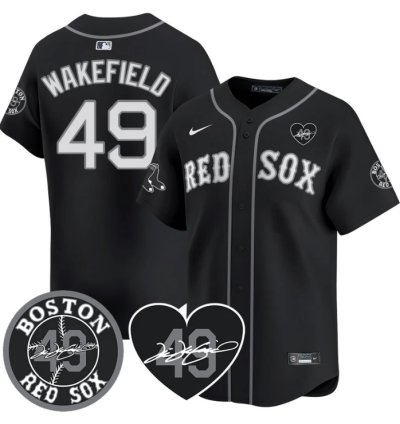 Tim Wakefield Jersey 49 Boston Red Sox Tim Wakefield Memorial Patch Stitched Black