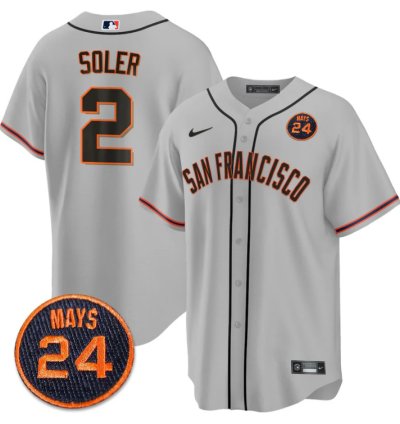 Jorge Soler Jersey 2 San Francisco Giants 24 Willie Mays Patch 2024 Vapor Premier Gray