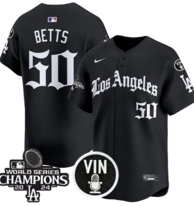 Mookie Betts Jersey 50 Dodgers 2025 La Gothic Style Vapor Premier Limited Stitched Black