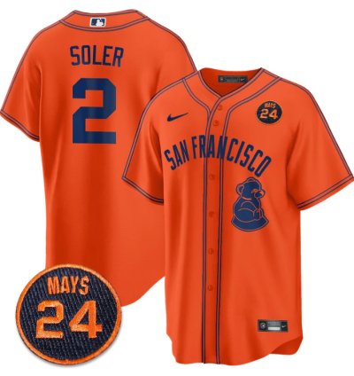 Jorge Soler Jersey 2 San Francisco Giants 24 Willie Mays Patch 2024 Vapor Premier Orange Limited