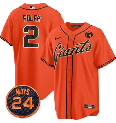 Jorge Soler Jersey 2 San Francisco Giants 24 Willie Mays Patch 2024 Vapor Premier Orange