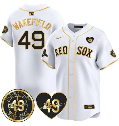 Tim Wakefield Jersey 49 Boston Red Sox Tim Wakefield Memorial Patch Stitched White Gold