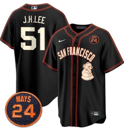 Jung-hoo Lee Jersey 51 San Francisco Giants 24 Willie Mays Patch 2024 Premier Black Limited