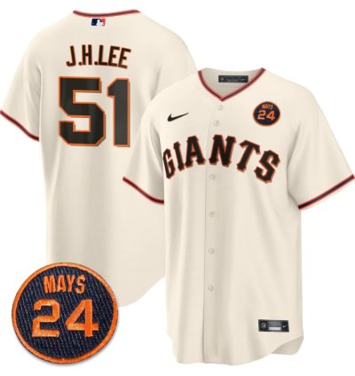 Jung-hoo Lee Jersey 51 San Francisco Giants 24 Willie Mays Patch 2024 Premier Cream Home