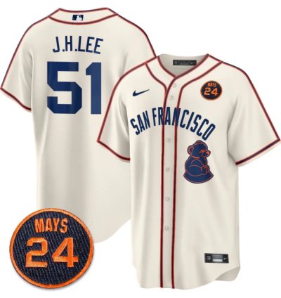 Jung-hoo Lee Jersey 51 San Francisco Giants 24 Willie Mays Patch 2024 Premier Cream