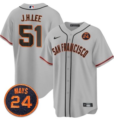 Jung-hoo Lee Jersey 51 San Francisco Giants 24 Willie Mays Patch 2024 Premier Gray