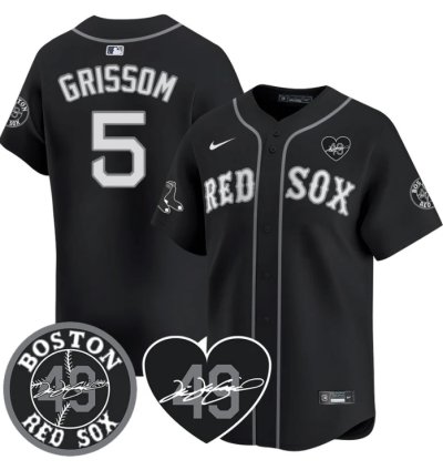 Vaughn Grissom Jersey 5 Boston Red Sox Tim Wakefield Memorial Patch Stitched Black