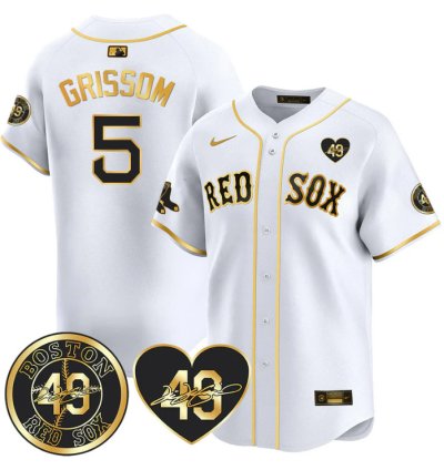 Vaughn Grissom Jersey 5 Boston Red Sox Tim Wakefield Memorial Patch Stitched White Gold