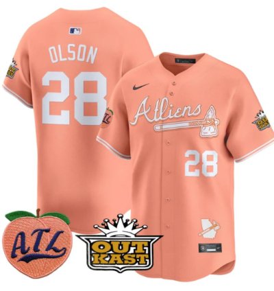 Matt Olson Jersey 28 Atlanta Braves Atliens Peach Vapor Premier Limited Stitched Peach