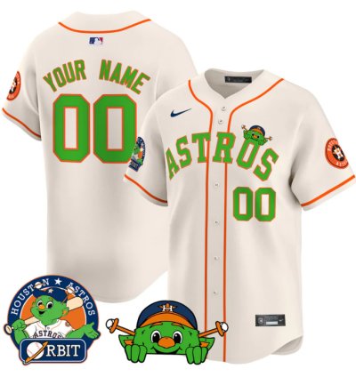 Custom Astros Jersey Name Number Orbit Patch Vapor Premier Limited V3 Stitched Cream