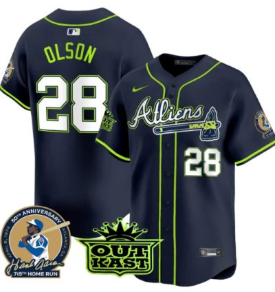 Matt Olson Jersey 28 Atlanta Braves Atliens Hank Aaron Patch Limited Stitched