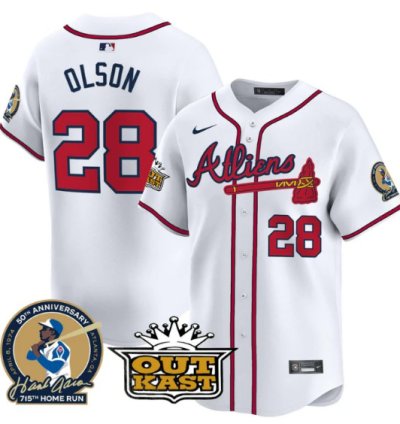 Matt Olson Jersey 28 Atlanta Braves Atliens Hank Aaron Patch Limited Stitched White
