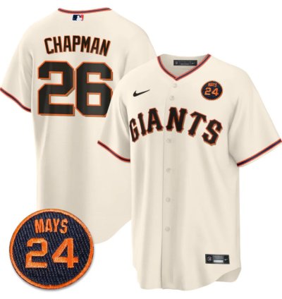 Matt Chapman Jersey 26 San Francisco Giants 24 Willie Mays Patch 2024 Vapor Premier Cream Home