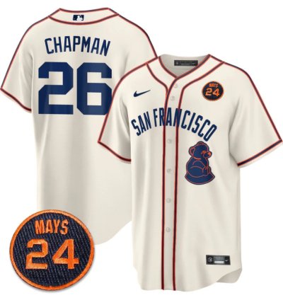 Matt Chapman Jersey 26 San Francisco Giants 24 Willie Mays Patch 2024 Vapor Premier Cream
