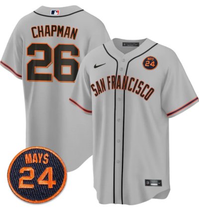 Matt Chapman Jersey 26 San Francisco Giants 24 Willie Mays Patch 2024 Vapor Premier Gray