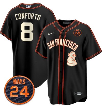 Michael Conforto Jersey 8 San Francisco Giants 24 Willie Mays Patch 2024 Premier Black Limited