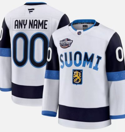 Custom Finland Hockey Jersey Name Number White 2025 4 Nations Face-off Stitched