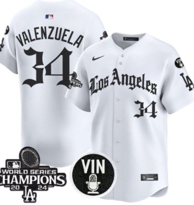 Fernando Valenzuela Jersey 34 Dodgers 2025 La Gothic Style Vapor Premier Limited Stitched White