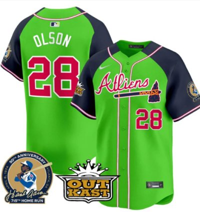 Matt Olson Jersey 28 Atlanta Braves Atliens Hank Aaron Patch Limited Stitched Green Alternate
