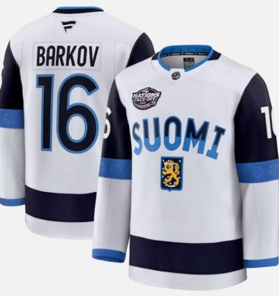 Aleksander Barkov Jersey 16 Finland White 2025 4 Nations Face-off Stitched
