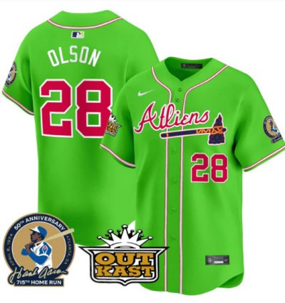 Matt Olson Jersey 28 Atlanta Braves Atliens Hank Aaron Patch Bright